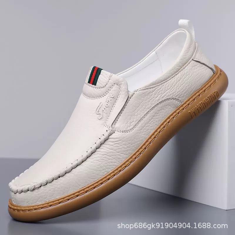 Fashion Men's Shoes Men's First-layer Cowhide Shoes Breathable Driving Soft-soled Beanie Shoes Casual Leather Shoes