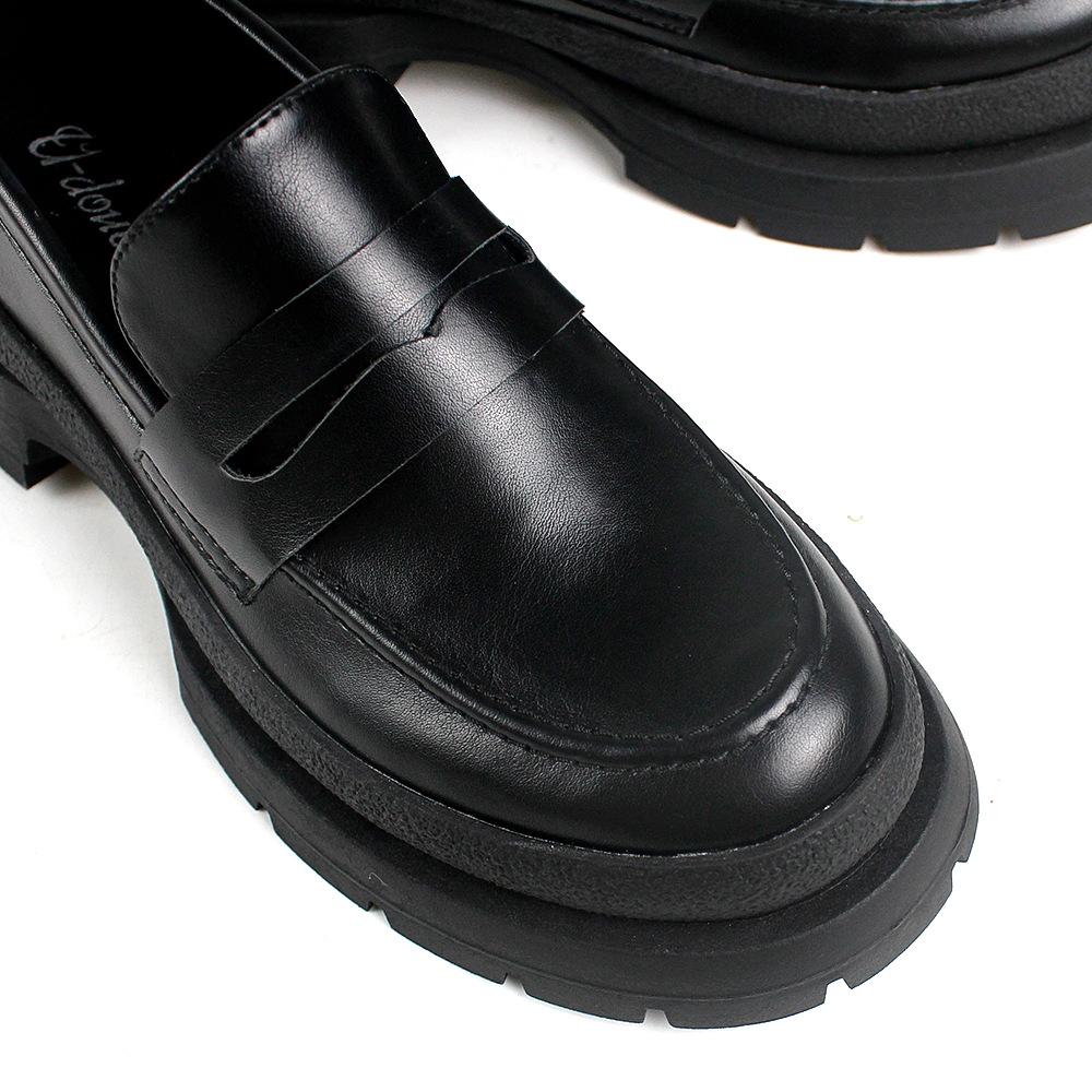 Leather Shoes Women's Heightened Platform Muffin Round Head Single Shoes