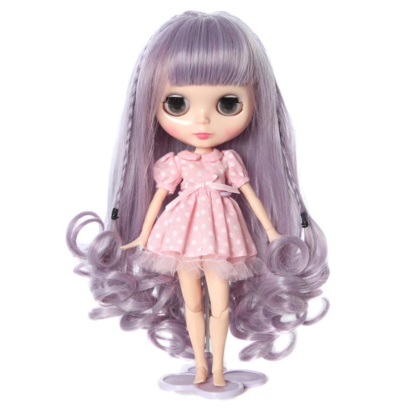 Factory Supply Best Price Purple Color Synthetic Short Curly Wig for Doll
