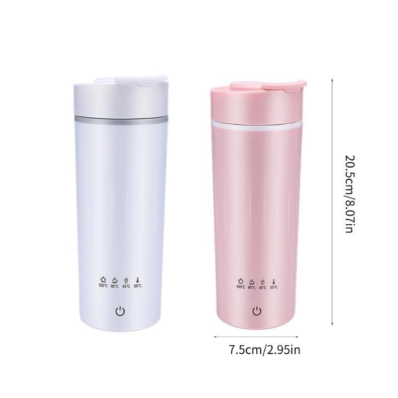 Stainless Steel Water Kettle Leakproof Double Layer Electric Heating Cup with Detachable Cord for Convenient Travel