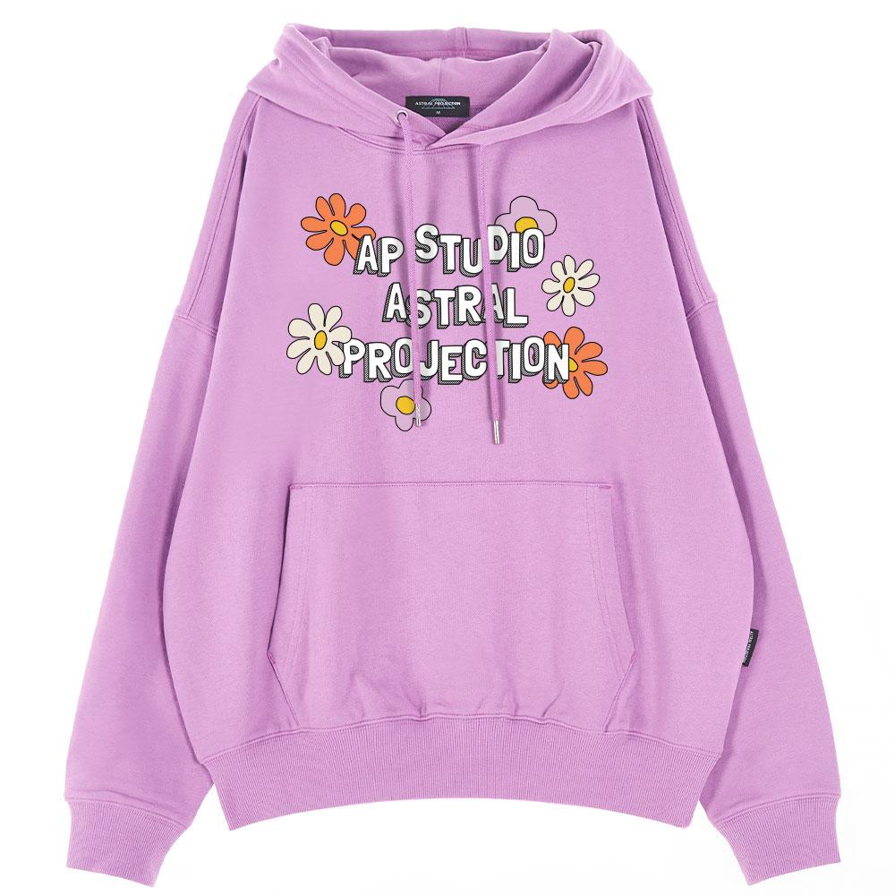 Oversized Drop Shoulder Flower Hoodie_Violet