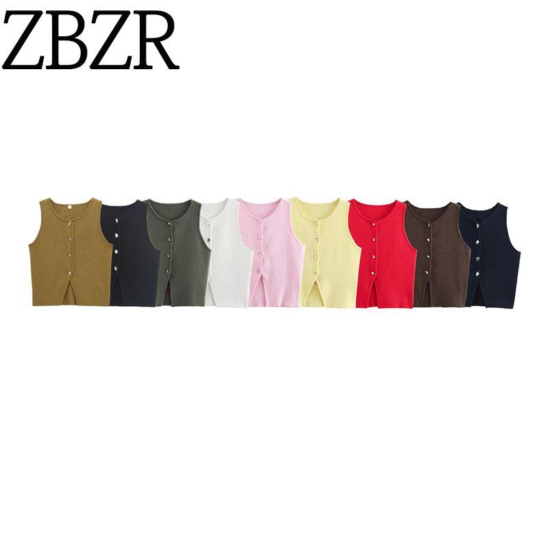 Zbzr Spring New Arrival Women's Clothing Fashion Style Fashion Solid Color round Neck Loose Casual Plain Stitch Sleeveless Short Tops