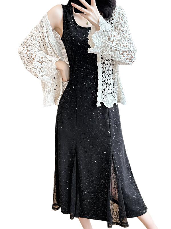 Starry Sky Sleeveless Dress with Sun Protection Cardigan