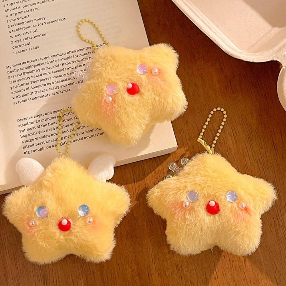 Cartoon Plush Star Pendant Good Luck Star Moon Keychain Key Ring Bag Hanging Charms Girls