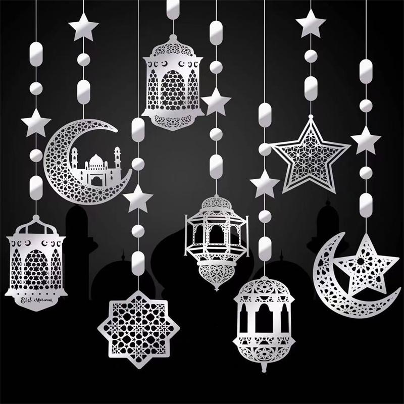 

8Pcs Islamic Star Moon Lantern Ramadan Garland Eid Decoration Streamer Ramadan Party Banner Backdrop Hanging Wall Decorations