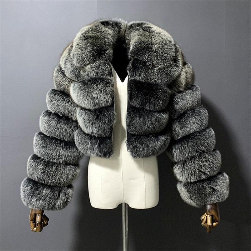 Women`s Faux Fox Fur Cropped Jacket