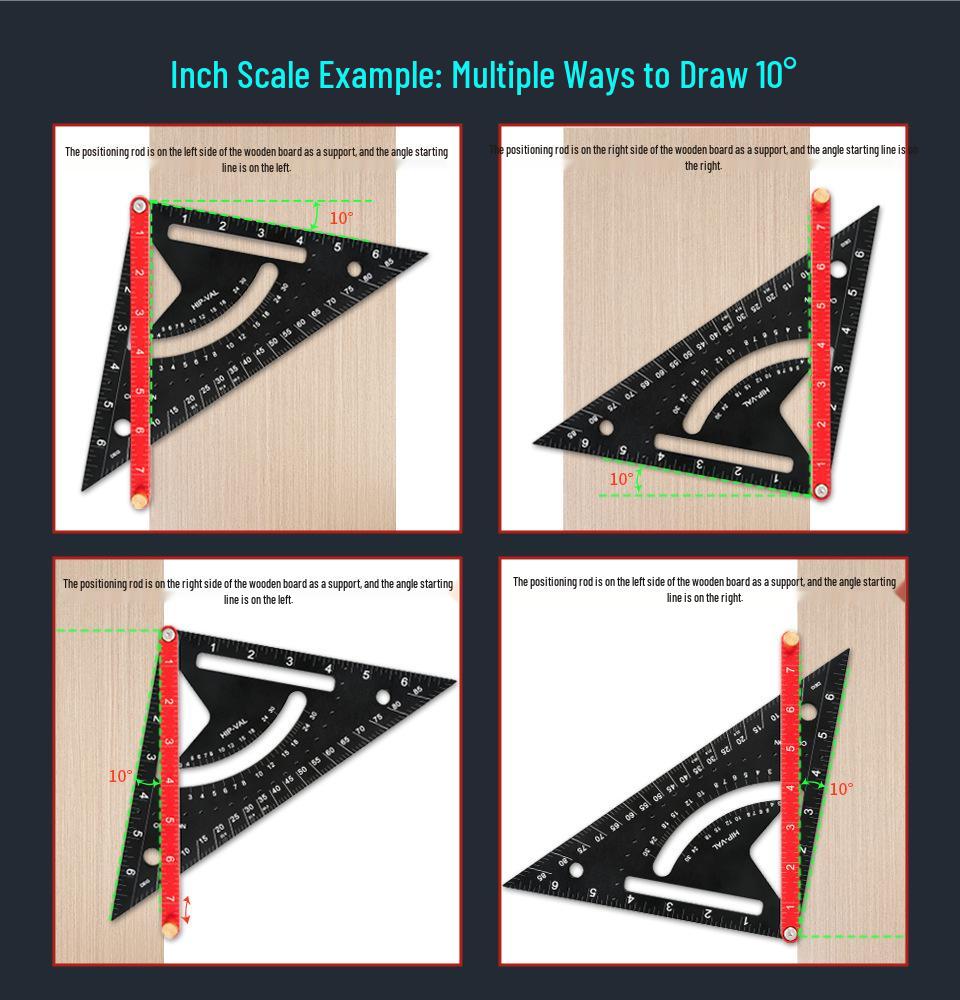 Aluminum Alloy Woodworking Multi-Functional Triangle Ruler with Sliding Rod