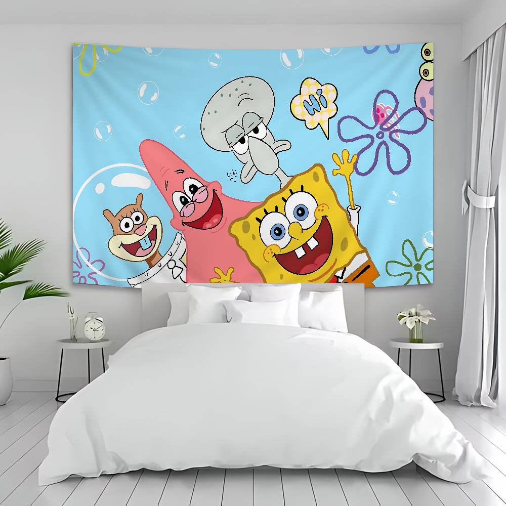 Anime SSpongeBobes Cute Colorful Tapestry Wall Hanging Bohemian Wall Tapestries Mandala Wall Art Decor