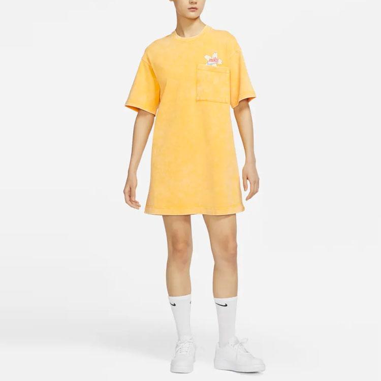 Nike Sportswear Fun Print Washable Short Sleeve Dress Women Dresses Yellow DV3203-739