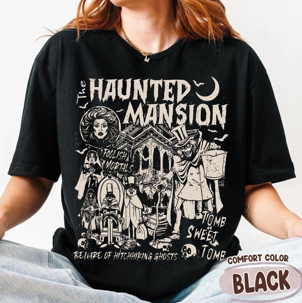Retro The Haunted Unisexsion Shirt Spooky Season Shirt Madam Leota Hitchhiking Ghosts Halloween Gothic Family Shirt
