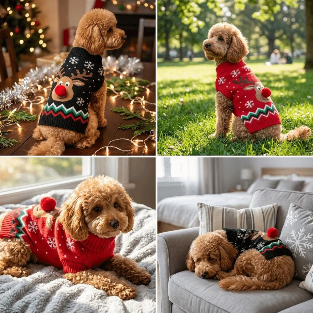 Soft Reindeer Dog Sweater Stretchy Cat Winter Apparel Festive Dog Holiday Costume  Outdoor Walking