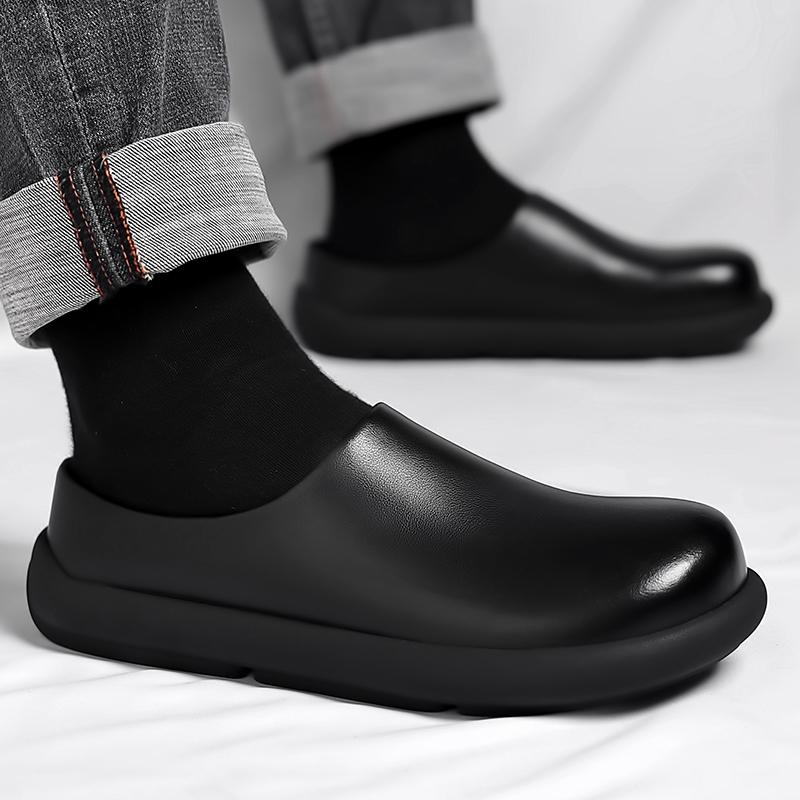 British Style Casual Leather Thick Bottom Slippers Homes In Indoor Slipper Flat Designer Non-Slip Casual Half Drag Shoes