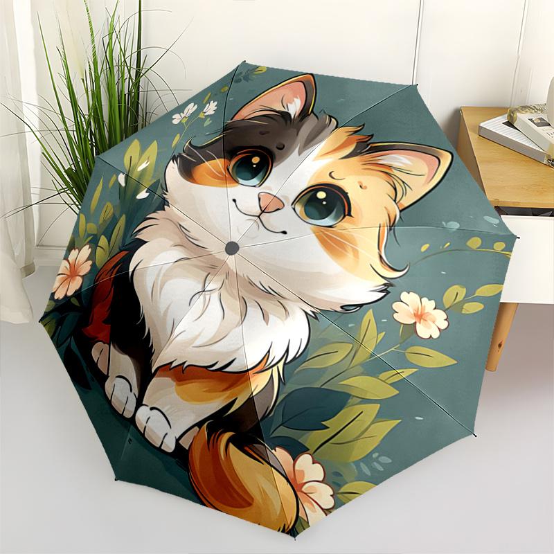 

1pc Little Orange Cat Automatic Opening and Closing Umbrella - Lightweight 3-Fold Design, Suitable for Fans, Travel, Daily Use - Official Pr