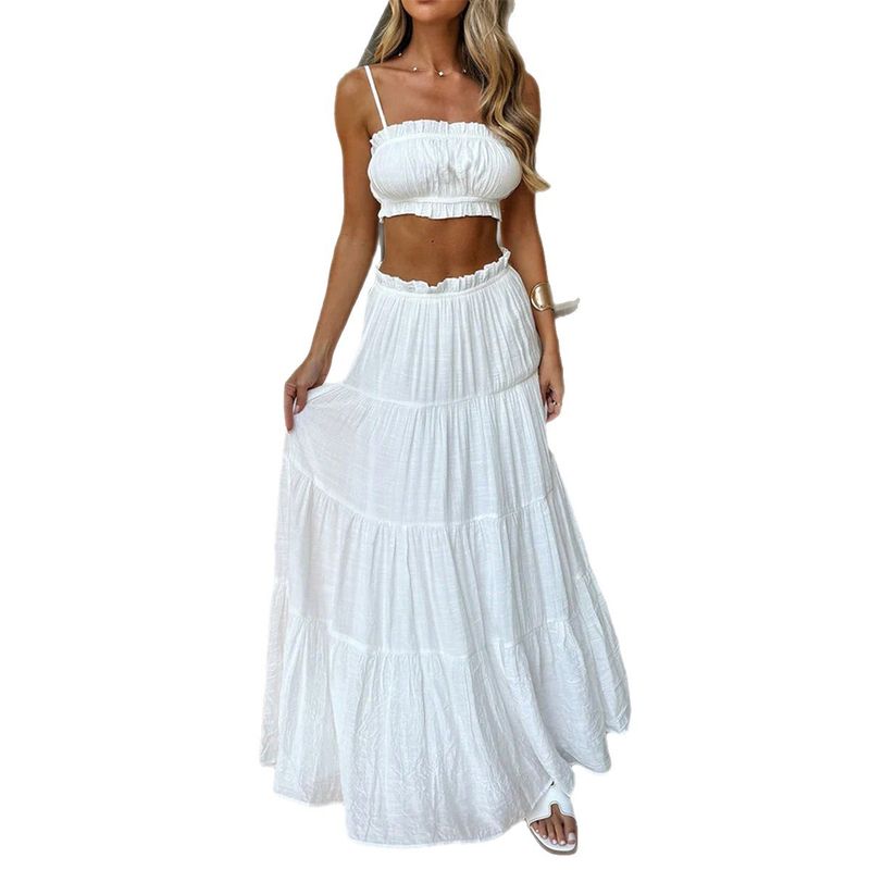 European and American Amazon Independent Station Foreign Trade Women clothes Spring Summer Leisure Vacation Sling Tube Top Skirt Two-piece Suit