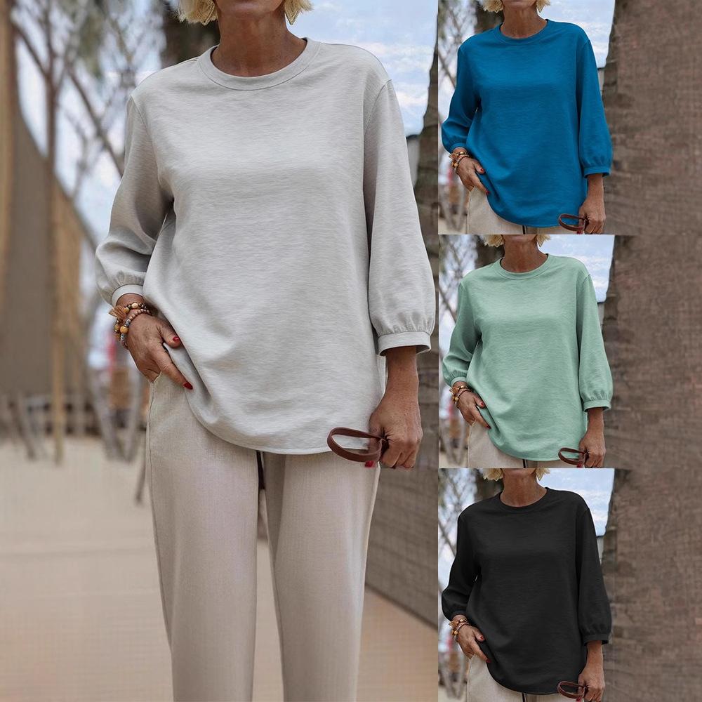 2025 New Women's Casual Long Sleeve Round Neck Regular Solid Color Multicolor Women's Tops T-Shirt