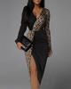   High Waist Skirt Set Black, Hip Wrap Bottom Medium Long Dress Long Sleeve Black Color Matching, Temperament Commuter Dress
