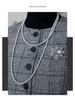 2024 Women's Gray Plaid Two-Piece Suit – Korean Style Formal Jacket & Skirt for Early Autumn
