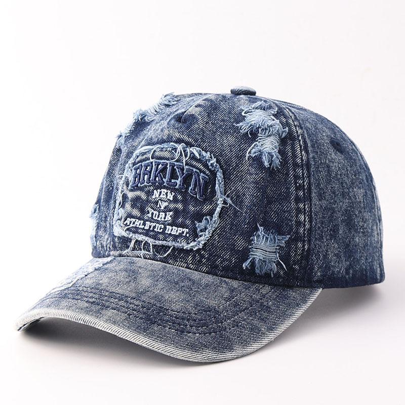 American retro ripped baseball cap men's and women's washed heavy industry embroidery letters big head circumference new face cap