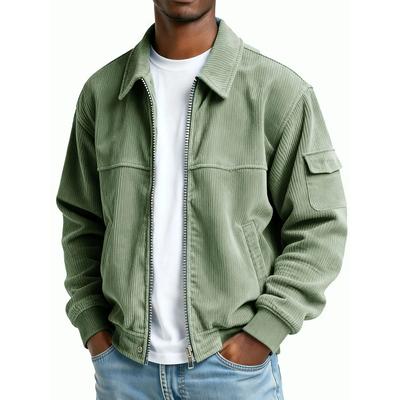 Autumn Winter Men's Retro Corduroy Jacket, Fashionable Casual Long Sleeved Pocket Outerwear Solid Outdoor Casual Coats Man
