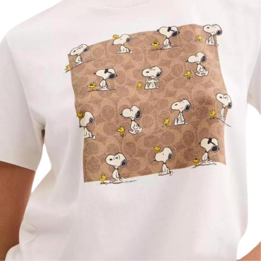 Coach X Peanuts Snoopy Signature Square Short Sleeve Regular T-Shirt Women Tops White CBF06-WHT