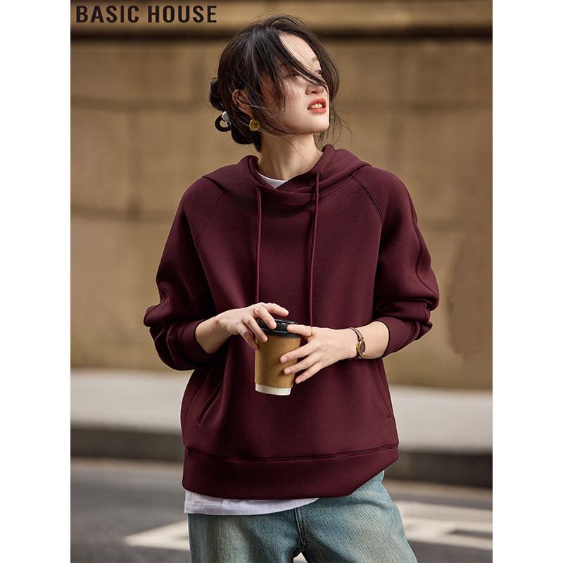 Basic House Women s Loose Hooded Pullover Sweatshirt M