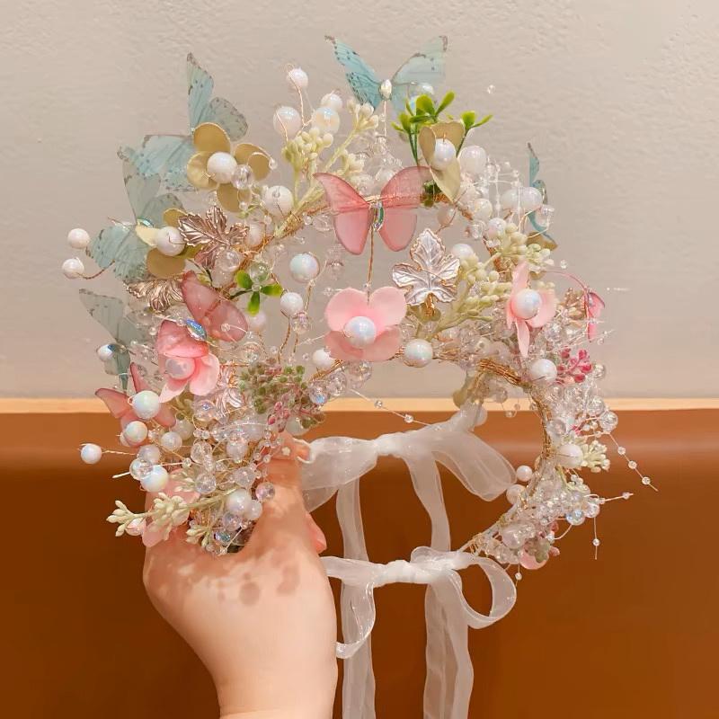 Elegant Pearl Butterfly Bridal Wreath Headband For Girl Wedding Party Hairbands Princess Flower Hair Band Jewelry Accessories