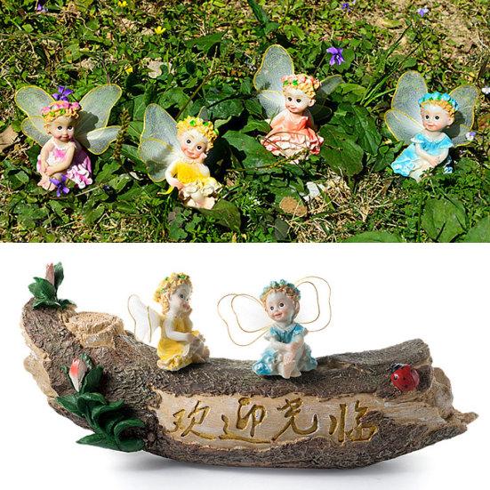 4Pcs/Set Fairy Garden DIY Flower Angels Ornament Miniature Decor Resin Figurines