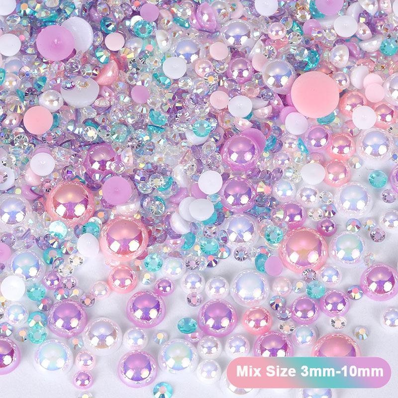 Hot Sale Color Mixed Semicircular Pearl Resin Diamond Mixed 3-10Mm Highlight Abs Pearl Diy Jewelry