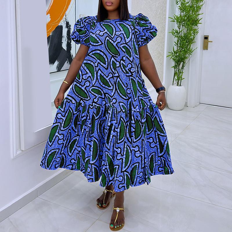 

Летние женские платья оверсайз с круглым вырезом, короткими рукавами, цветочным принтом и плиссировкой, длинные 5XL синий