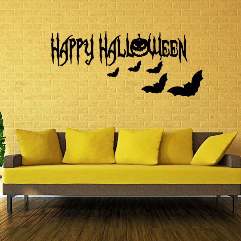 New Happy Halloween Pumpkin Bat Wall Sticker Living Room Bedroom Decorative Wallpaper