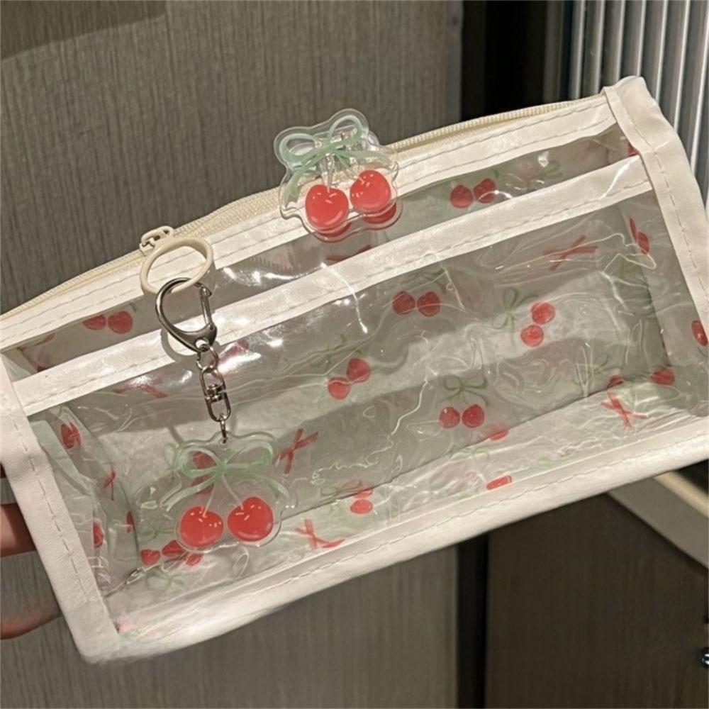 Cartoon Cute Cat Bow Pencil Case Transparent Large Capacity Stationery Bag Student Stationery Organizer Gifts