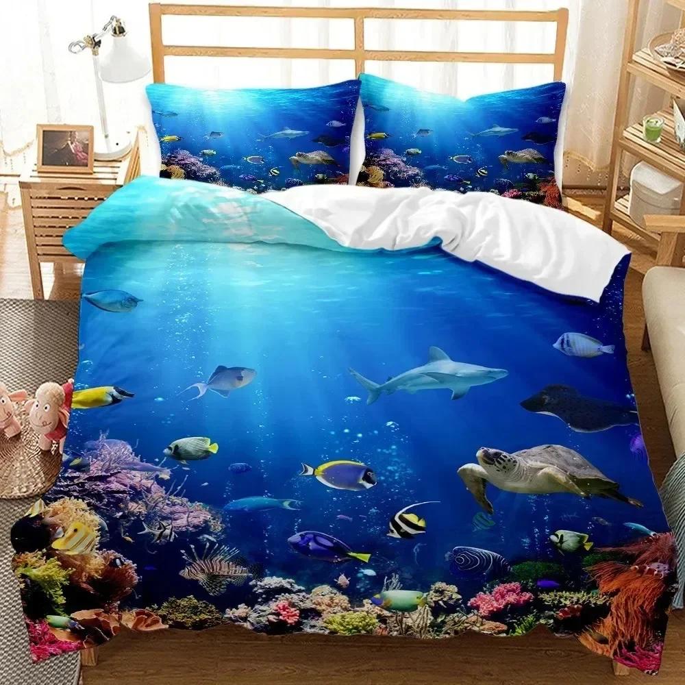 Luxury New 3D Print Underwater World Bedding Set Duvet Cover Pillowcases Twin Full Queen King Linen Sea Fish Duvet Cover Sets