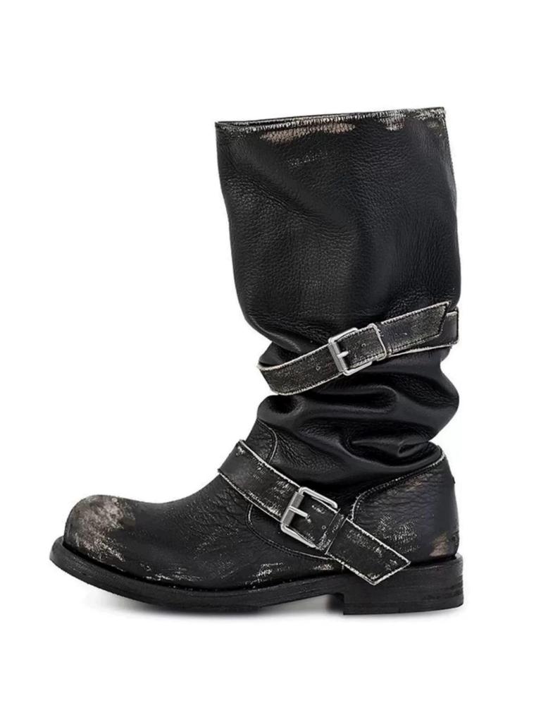 In Stock: Women's Two-Way Wear Heavy-Duty Distressed Knight Boots with Belt Buckle - Retro Style Outdoor Boots