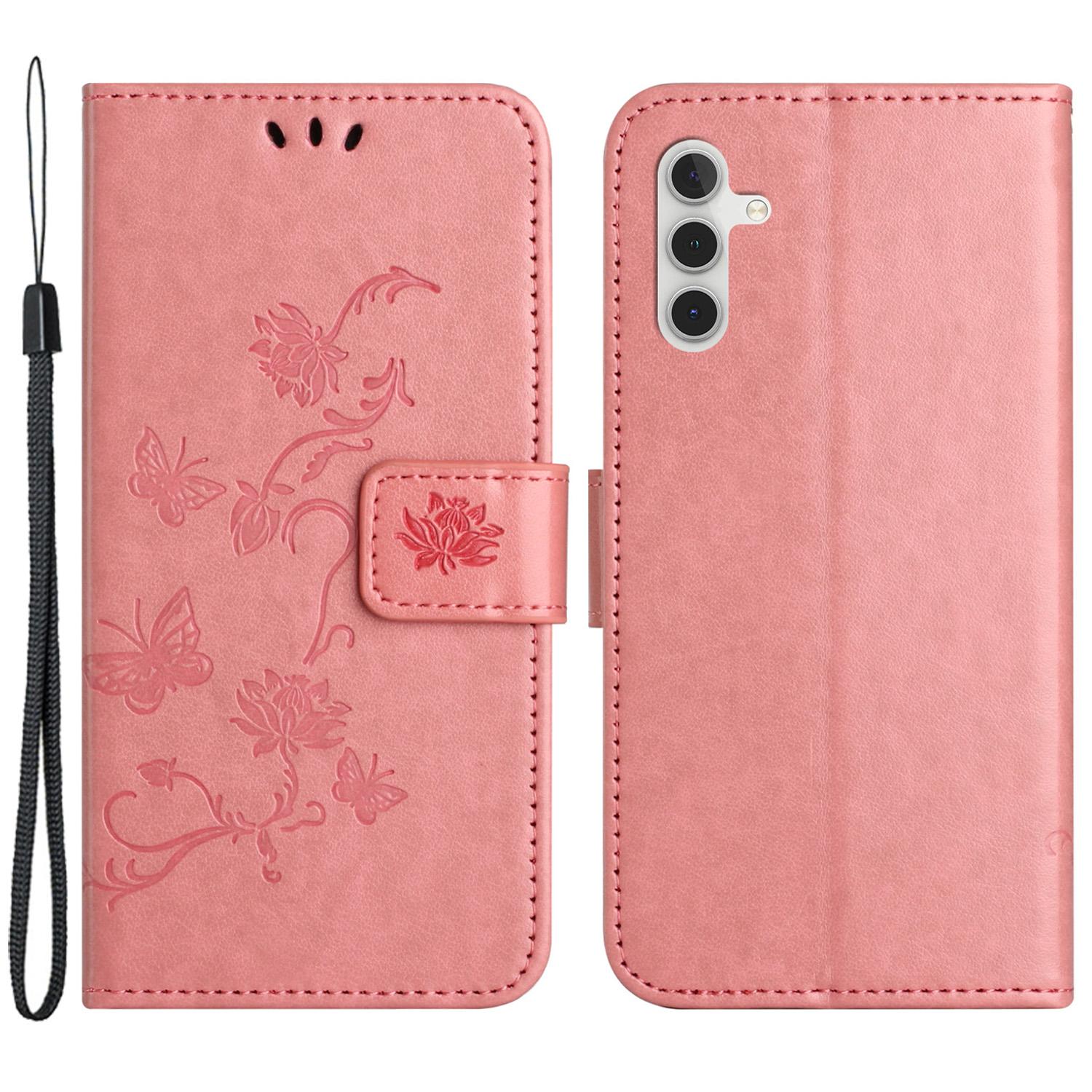 

For Samsung Galaxy A05s 4G Case Butterfly Flower Imprinted Anti-drop Leather Phone Cover Pink