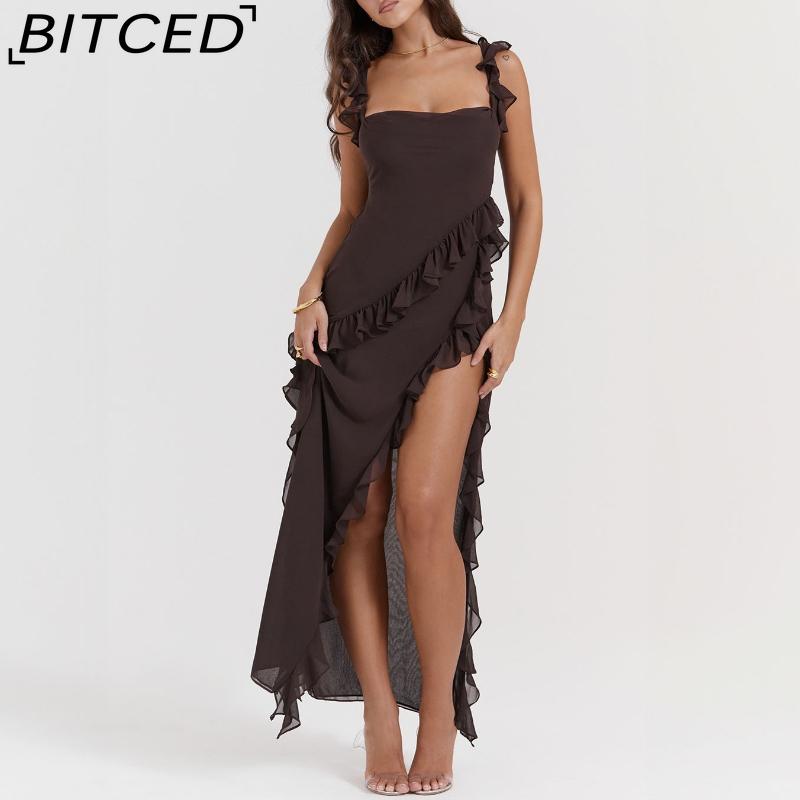 BITCED Women's Fashionable and Sensual Summer/Autumn Dress with Puffed Sleeves, Paneled Design and Elegant Slit