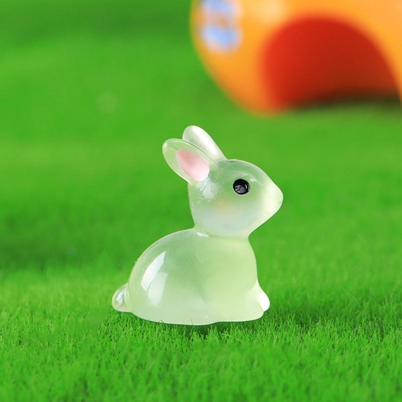 10pcs Cute Luminous Resin Easter Bunny Ornament Glowing in the Dark Miniature Rabbits Figurines Micro Landscape Decor