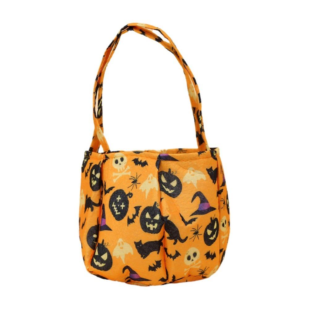 Portable Halloween Candy Bag Non-Woven Pumpkin Candy Bucket Tote Bag Candy Bucket Kids Party