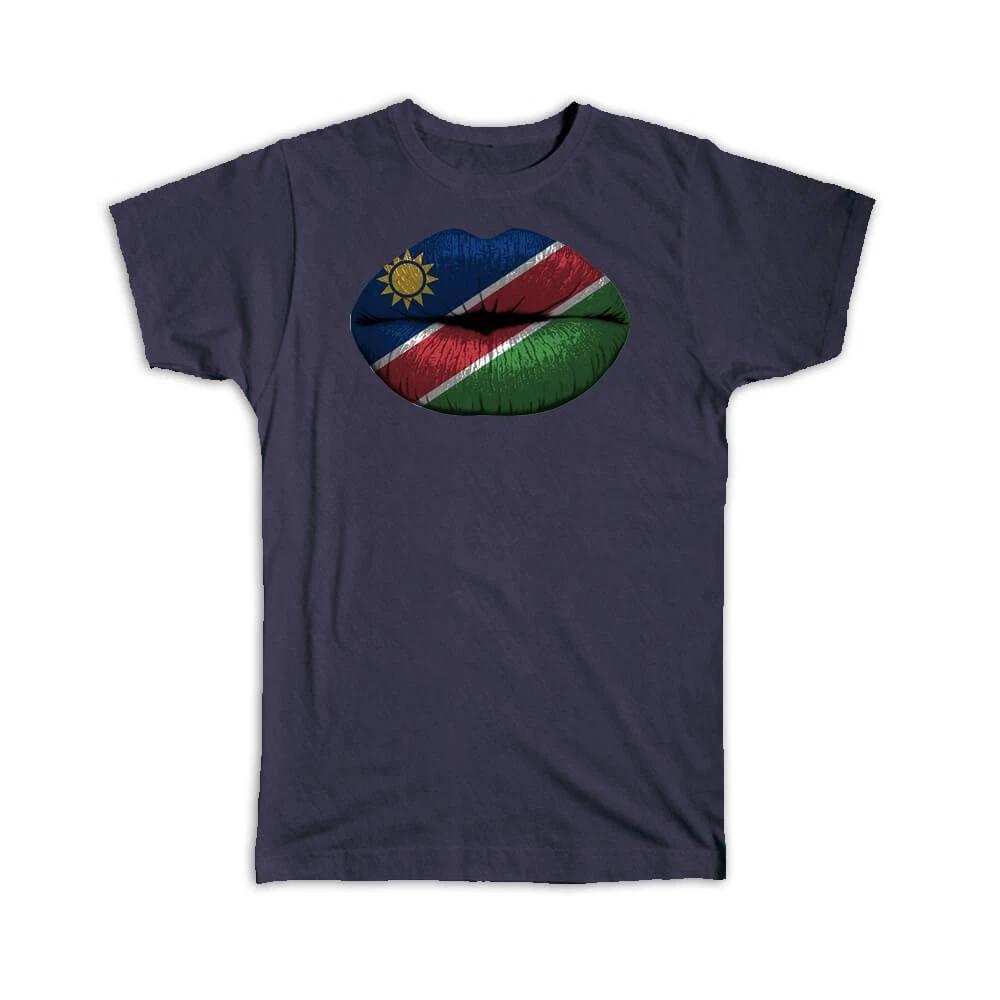 Gift T-Shirt : Lips Namibian Flag Namibia Expat Country For Her Woman Feminine 3XL