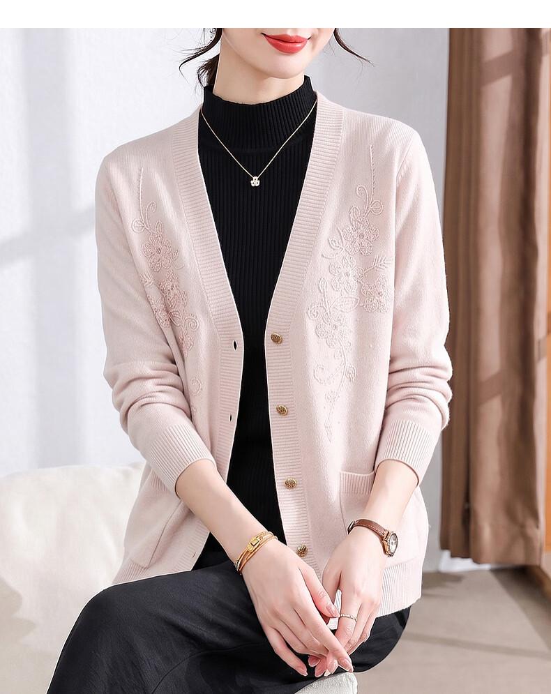 Hengyuanxiang Women's Floral V-Neck Knitted Cardigan