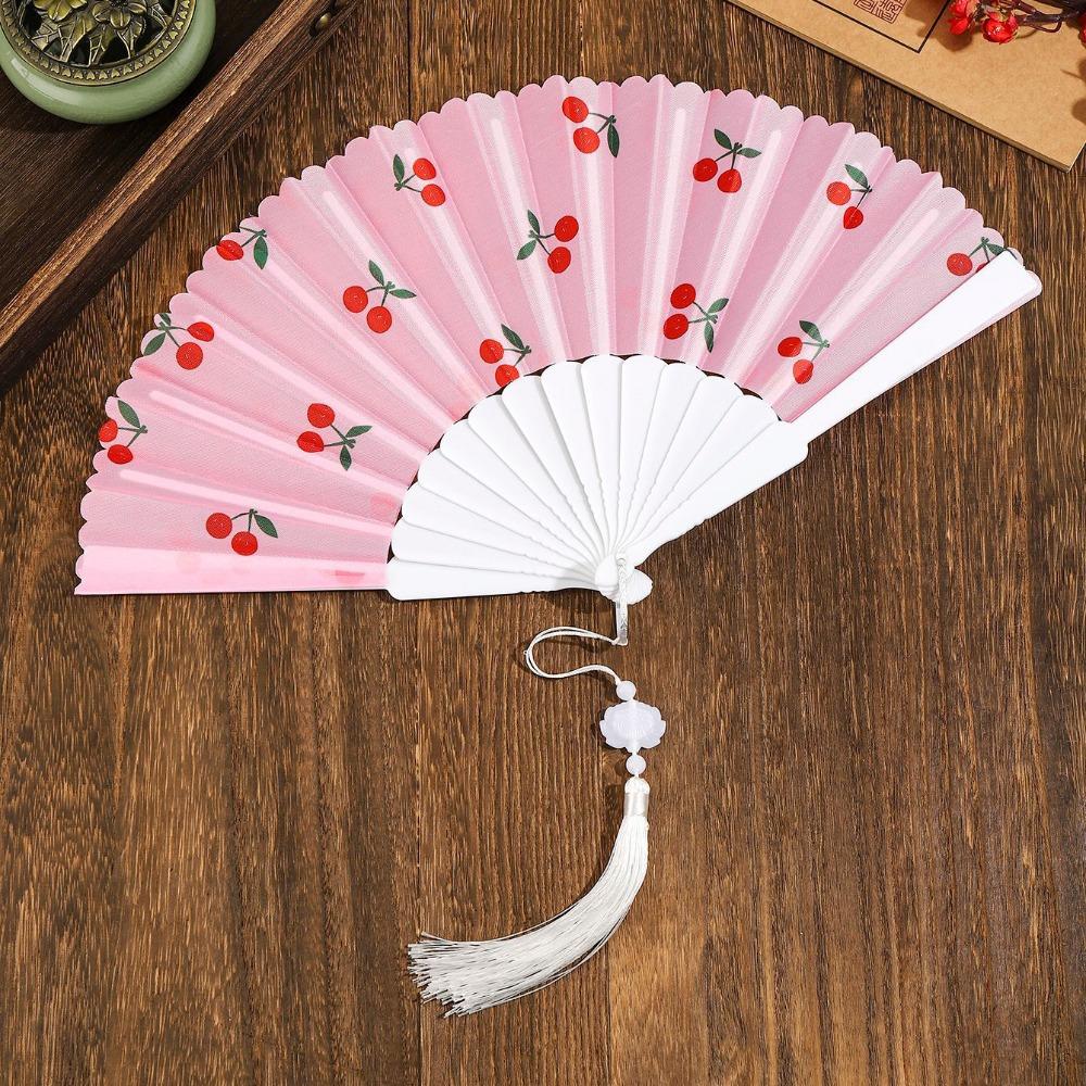 Fruit Pattern Handheld Fan with Tassel Vacation Folding Fan Fashion Summer Folding Hand Fan School