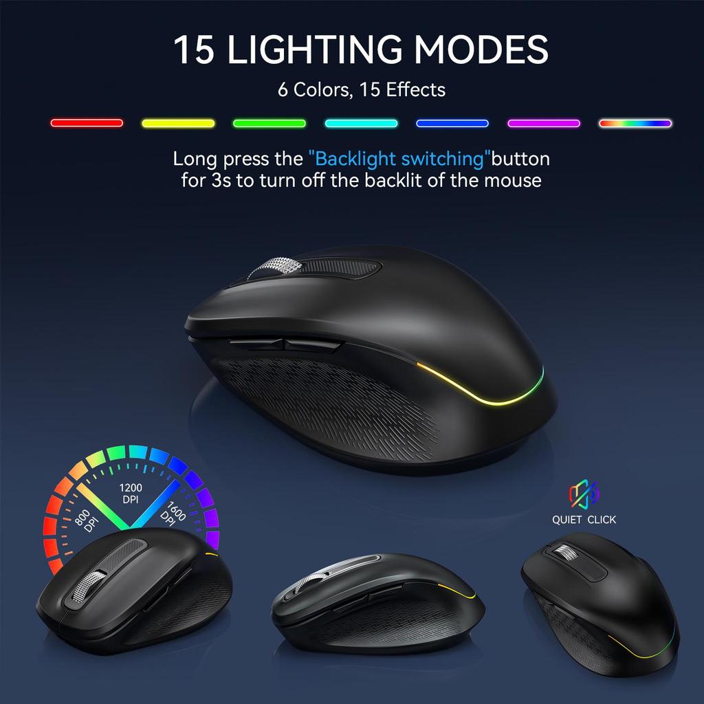 JOMAA RGB-beleuchtetes, leises, kabelloses Tastatur- und Maus-Set, wiederaufladbar für den Bürogebrauch.