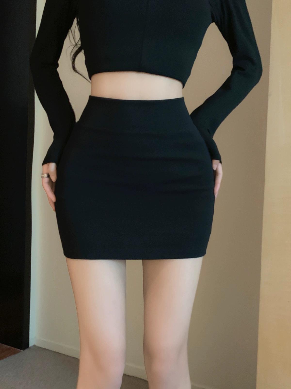 

Пикантная облегающая миди-юбка с высокой талией для женщин - Эластичная, стройнящая, маленькая юбка на весну/осень One Size чёрный