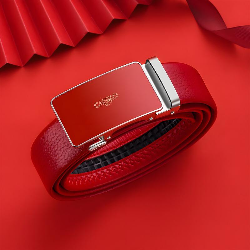 

Mei Mary Top grain leather belt - men s premium genuine leather dress belt - red gift box