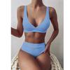 Women's Solid Colours High-Breasted Straps Bikini Set Two-Piece Swimsuit