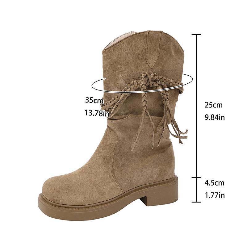 

Braided Tassel Western Boots for Women Vintage Faux Suede Chunky Heel Long Boots Woman Autumn Winter Knee High Botas Mujer 2025 42