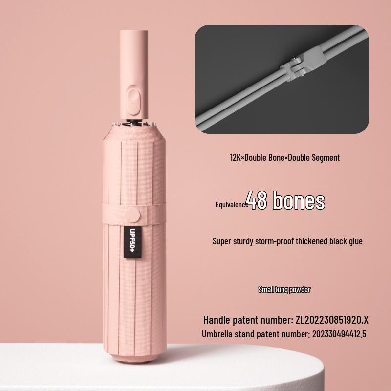 Automatic Stormproof 48-Rib Dual-Use Sun & Rain Folding Umbrella with Black Glue for Sunshade & Protection