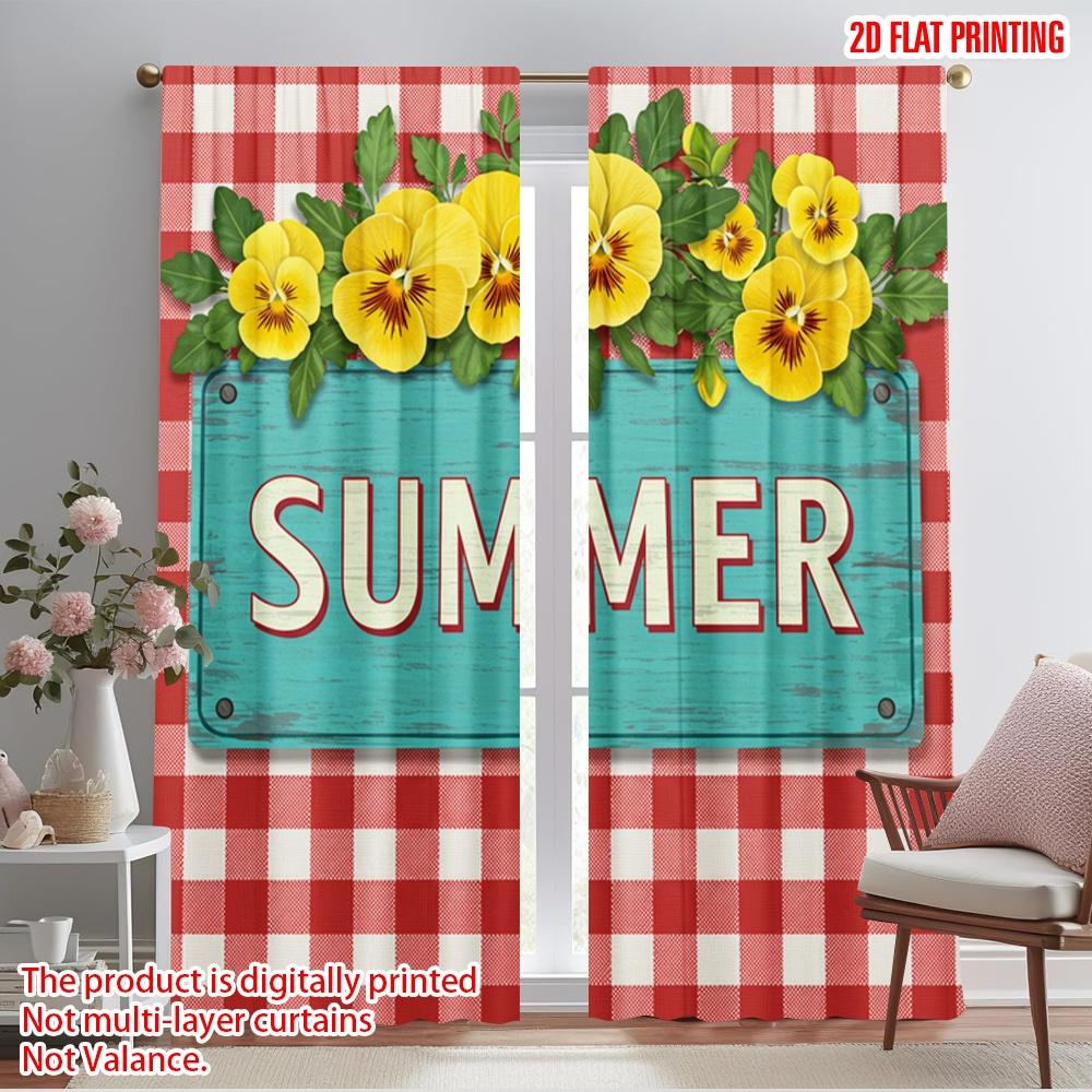 

2pcs 2D flat printing Window Drapes Yellow Flowers Summer Sign Polyester Without Electricity Party Decorations Use for General 52.50×116.00 CM 2pcs