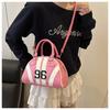New Japanese Style Faux Leather Boston Bag for Women, Trendy Handheld Shoulder Crossbody Purse, Racing Style Bowling Handbag CLE