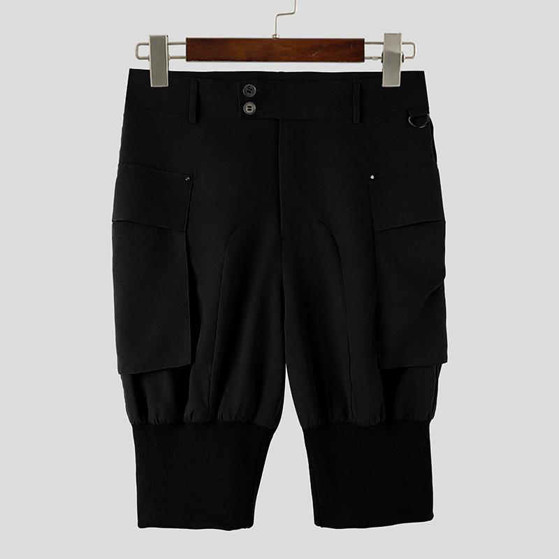 INCERUN Summer Men Zip-up Waist Punk Cuffed Shorts Lantern Pants Streetwear XL чёрный