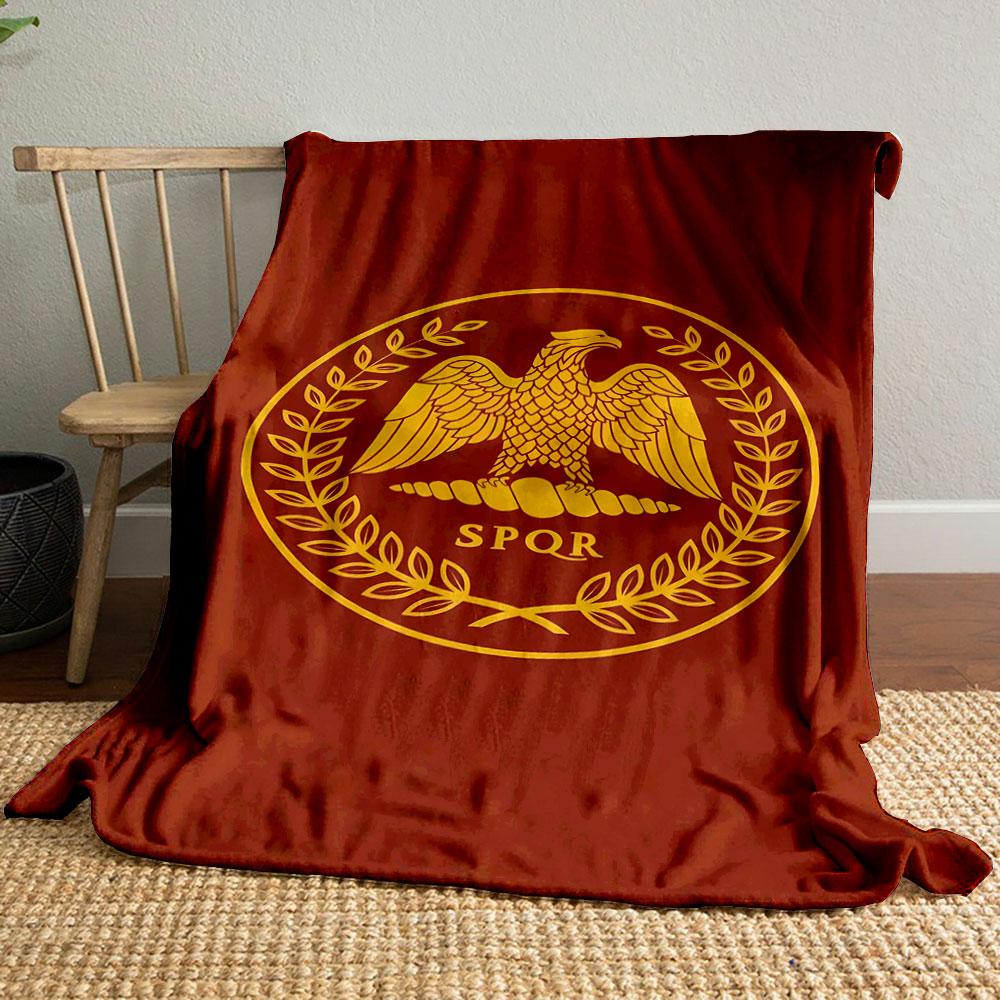 A Golden Eagle with Outstretched Wings, Laurel Wreath, and "SPQR" Text. for All Seasons Blanket Lunch Break Throw Gift